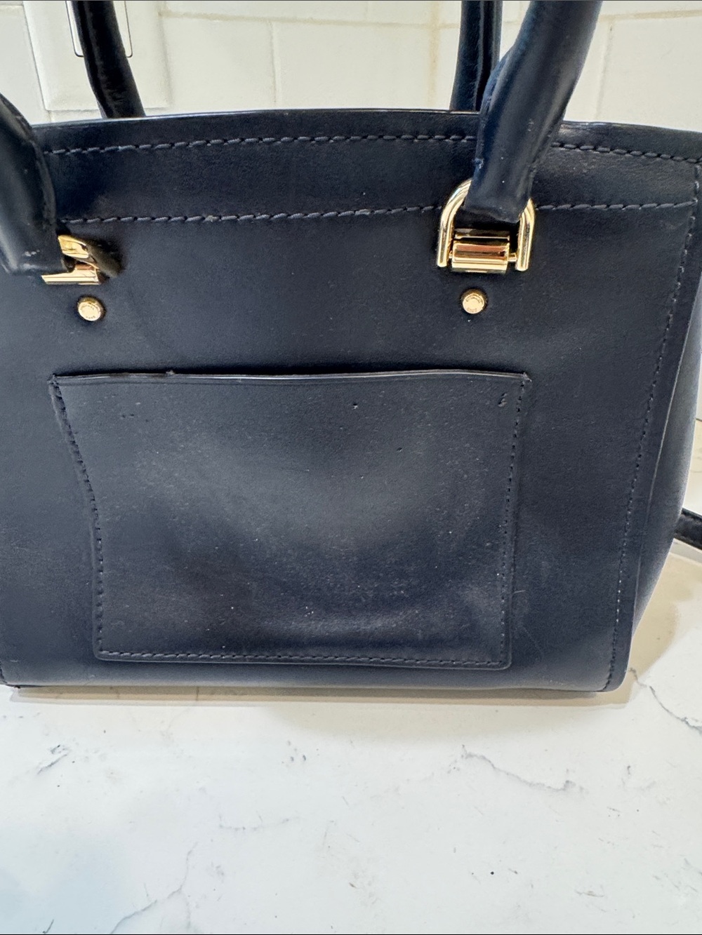 Michael Kors Navy Leather Satchel with Gold Hardware - Picture 10 of 16